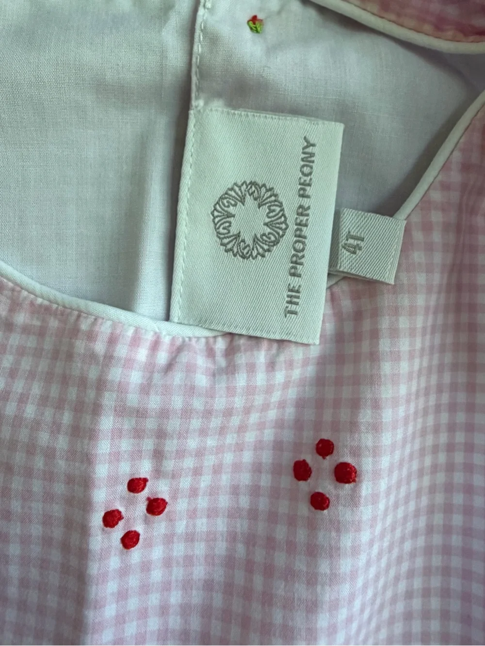 Proper Peony Pink Gingham Cherry Tie-Shoulder Bloomer Set 4T